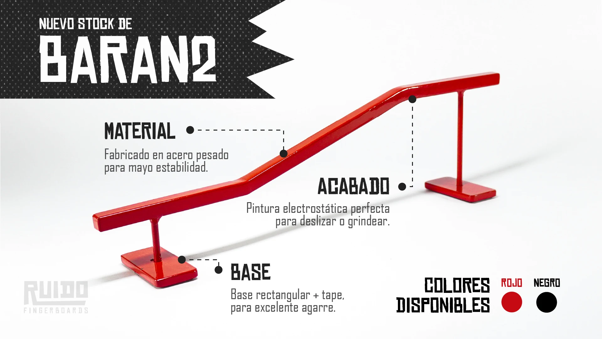 Nuevo stock de Baran2: baranda en acero pesado con pintura electrostática. Colores rojo y negro.